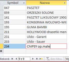 232 Uldo-Nova Top jest tym 10-tym nieusuwanym rekordem (zaznaczony w kroku 2 na czerwono) WARIANT B: KROK 2: z tabeli TYLKO_WE_WROCŁAWIU usuwane są towary sprzedawane w województwie dolnośląskim lecz