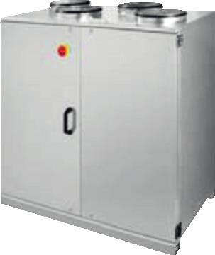 2400 V 650 Centrala z odzyskiem ciepła wyposażona w zintegrowaną nagrzewnicę elektryczną lub wodną (opcjonalna chłodnica zewnętrzna).
