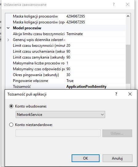 3. Instalacja dla Windows 40 Rysunek 47: Zmiana tożsamości puli aplikacji 4. Przejść do właściwości folderu [Ścieżka do Portalu]\Views\Shared a następnie do zakładki Zabezpieczeń.