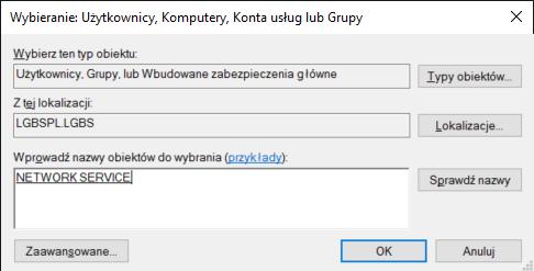 3. Instalacja dla Windows 41 Rysunek 48: Okno nadawania dodawania tożsamości do folderu 7. Zaznaczyć dodanego użytkownika kliknięciem myszy.