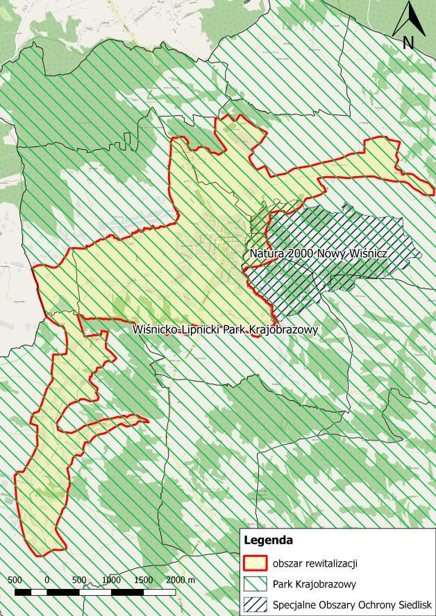 Mapa 8 Formy ochrony przyrody w granicach obszaru rewitalizacji na terenie Gminy Nowy Wiśnicz Źródło: Opracowanie własne na podstawie danych Generalnej Dyrekcji Ochrony Środowiska na podkładzie