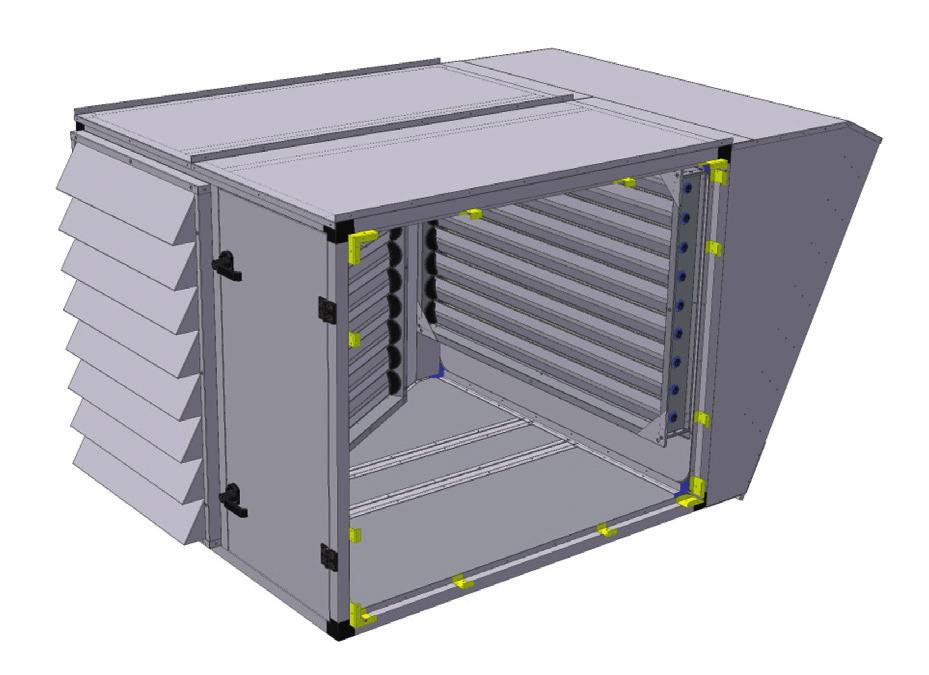 Komora mieszania Centrale Mark KLIMAT można wyposażyć w komorę mieszania. Moduł ten jest montowany między sekcją wywiewną a sekcją wlotu powietrza recyrkulacyjnego i świeżego.