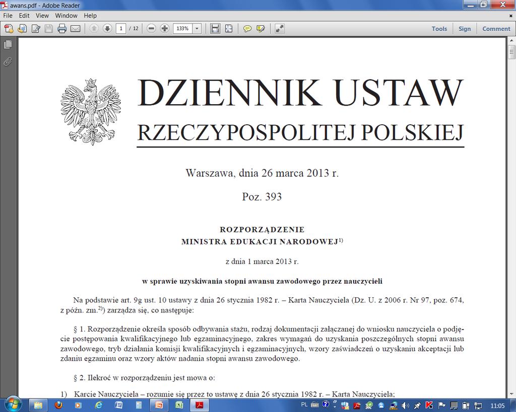 ROZPORZĄDZENIEMINISTRA EDUKACJI NARODOWEJ I SPORTU z dnia 1 marca