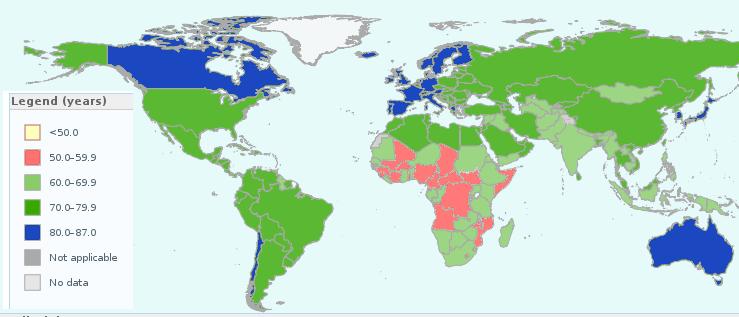 Oczekiwana długość trwania życia (life expectancy) w 2015 r.