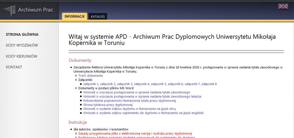 ARCHIWUM PRAC DYPLOMOWYCH UMK Na stronie https://apd.umk.