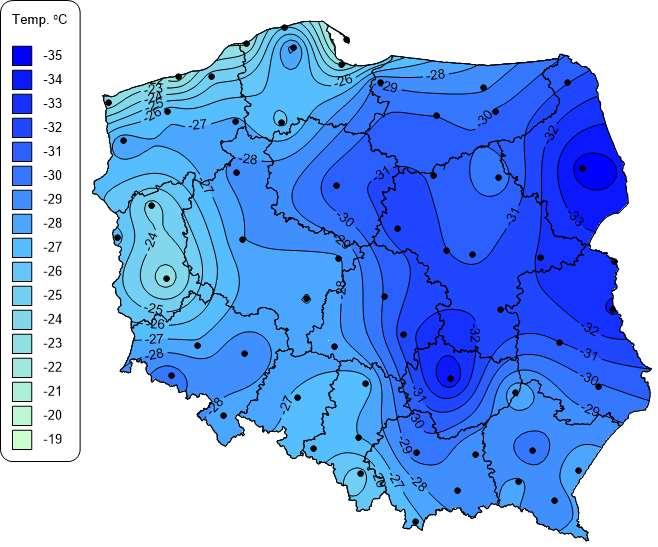 NAJNIŻSZA MINIMALNA TEMPERATURA POWIETRZA Najniższa w ciągu 30 lat 15