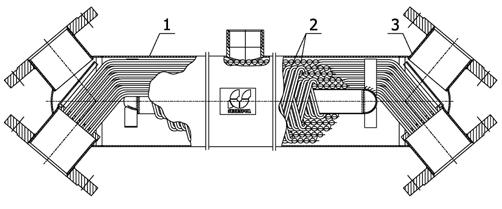 50 manufactured by SECESPOL Sp. z o.o.; 1 shell, 2 coil, 3 flange [1] a) Rys. 2. Pęknięcie rurki wężownicy wymiennika ciepła ze stali 321 powstałe w wyniku oddziaływania korozji naprężeniowej Fig. 2. Stress corrosion crack at coil steel tube made of 321 stainless steel na rysunku 3 przedstawiono płaszczowo-rurowy wymiennik ciepła JAD XK 6.