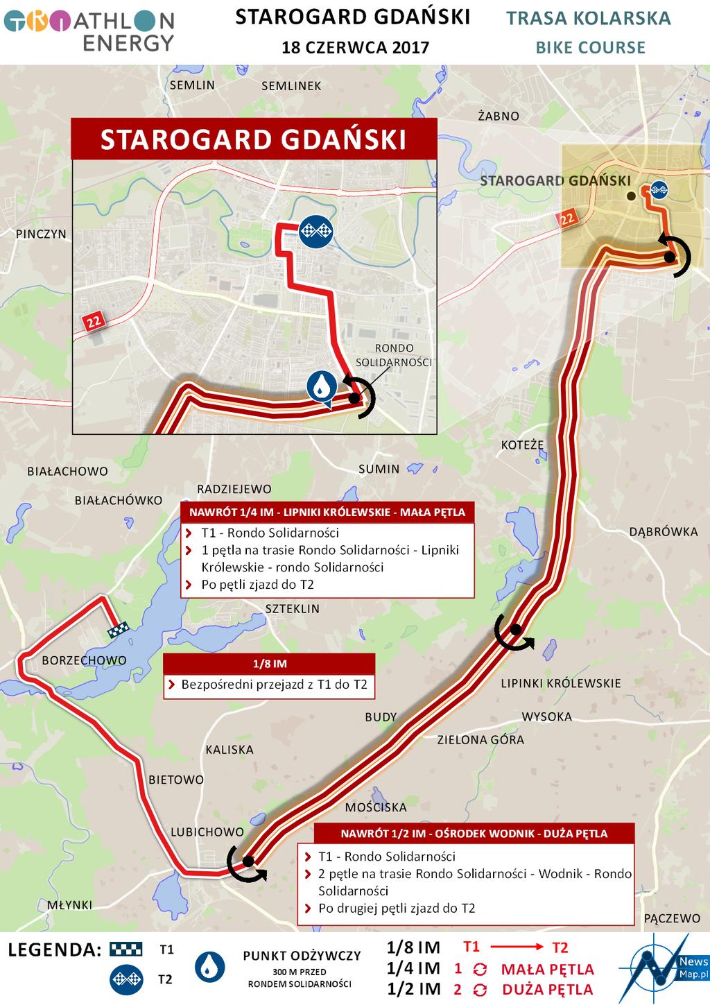 Na trasie biegowej w punkcie przy strefie zmian dostępna będzie woda oraz napój izo w kubeczkach oraz banany.