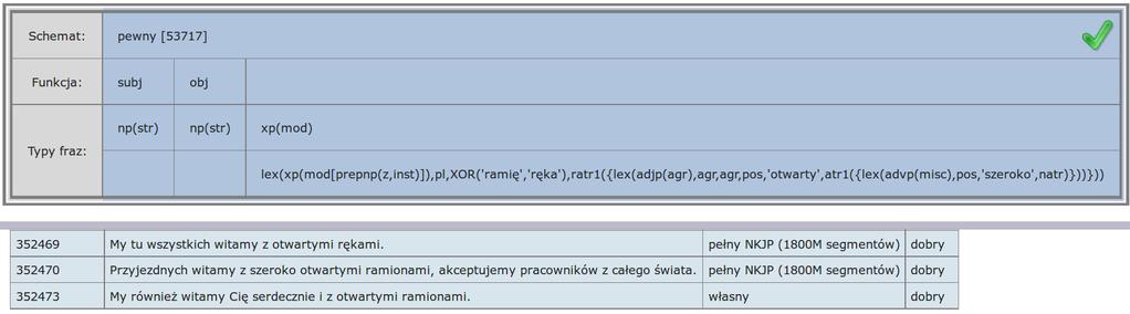 Ostatecznie uzyskujemy więc frazę lex(cp(aż),aff, kurzyć,się, atr1({lex(prepnp(za,inst),\_,xor( ja, my, on, ty, wy ),natr)}))} Rysunek 21: Schemat zawierający zleksykalizowaną frazę zdaniową