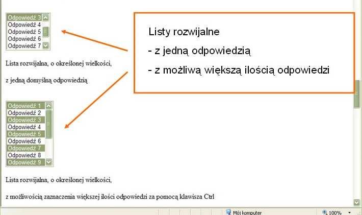 disabled: 1. zablokowanie pola selected: 1. wybrana domyślnie odpowiedź Zadanie do wykonania: select: 1.