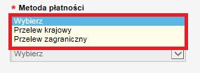 uzupełnić pola dotyczące rachunku obciążanego i waluty płatności.