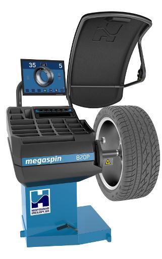 Standardowe programy i wyposażenie wyważarek serii Megaspin 420 i Megaspin 820: Bezdotykowy pomiar szerokości felgi, Automatyczny pomiar odległości i średnicy felgi za pomocą wychylnego czujnika,