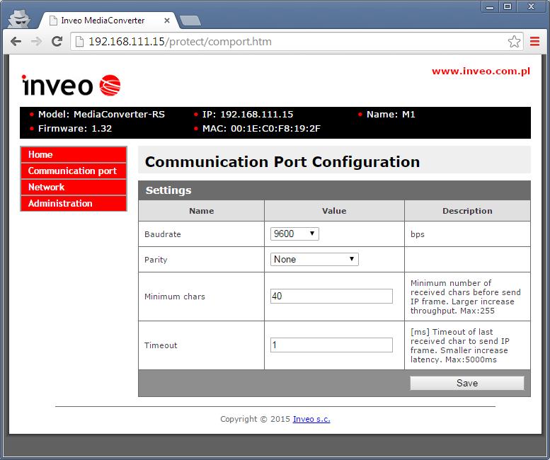 6.3 Zakładka COMMUNICATION PORT W zakładce Communication Port można zmienić parametry komunikacji portu RS485.