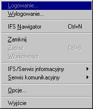 Rysunek 2-1: Menu Plik Logowanie wyświetla okno dialogowe IFS Applications - Logowanie używane do logowania do systemu.