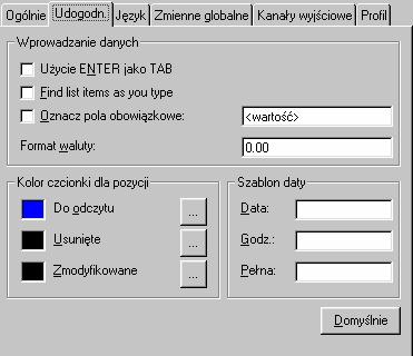 Rysunek 2-5: Kategoria Udogodnienia Zaznaczając w tej zakładce pole Oznacz pole obowiązkowe oraz wybierając w polu Tylko do odczytu jeden z dostępnych kolorów, który będzie różny od standardowo