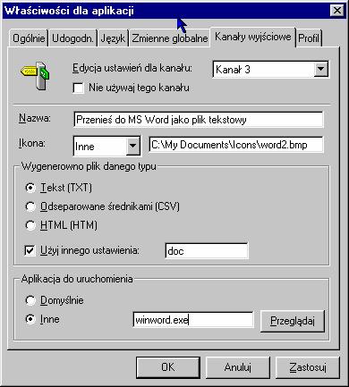 Rysunek 2-7: Kanały wyjściowe W zakładce Profil każdy użytkownik może ustawić własny zestaw właściwości systemu w pewnych granicach.