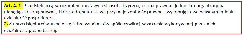 Przedsiębiorca (definicje) ujęcie podmiotowe