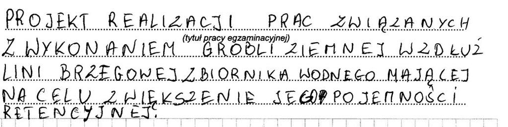 W pracy egzaminacyjnej podlegały ocenie następujące elementy wykonane przez zdającego: I. Tytuł pracy egzaminacyjnej. II. Założenia do projektu realizacji prac wynikające z treści zadania. III.