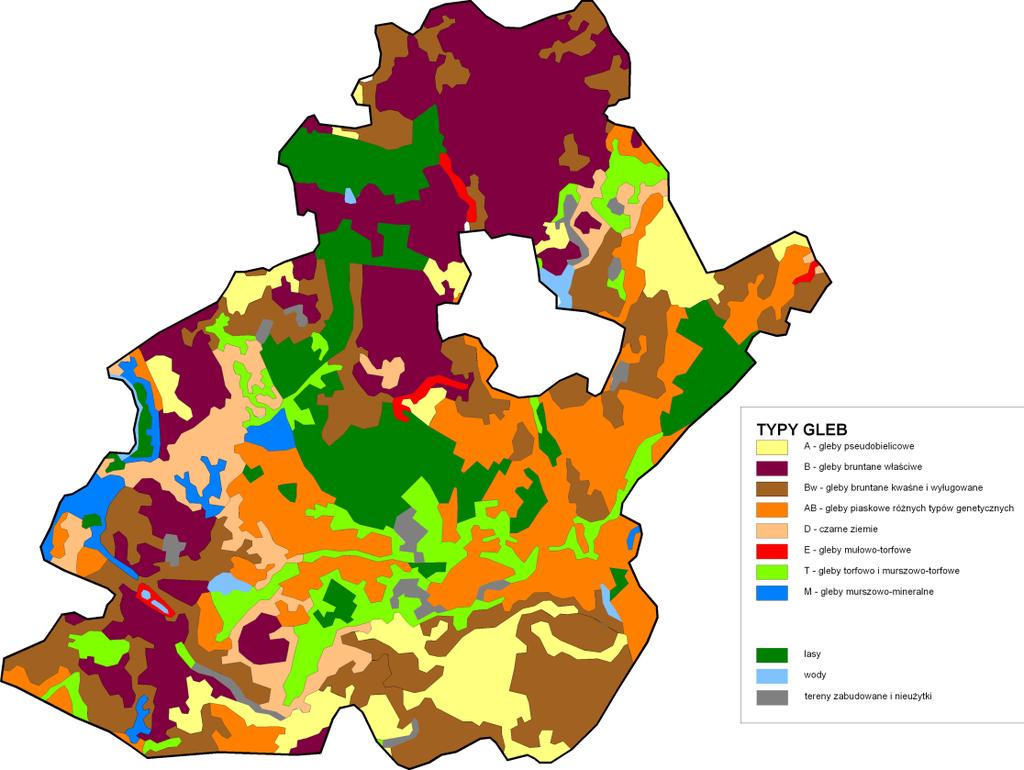 Orientacyjna mapa typów gleb Orientacyjna mapa