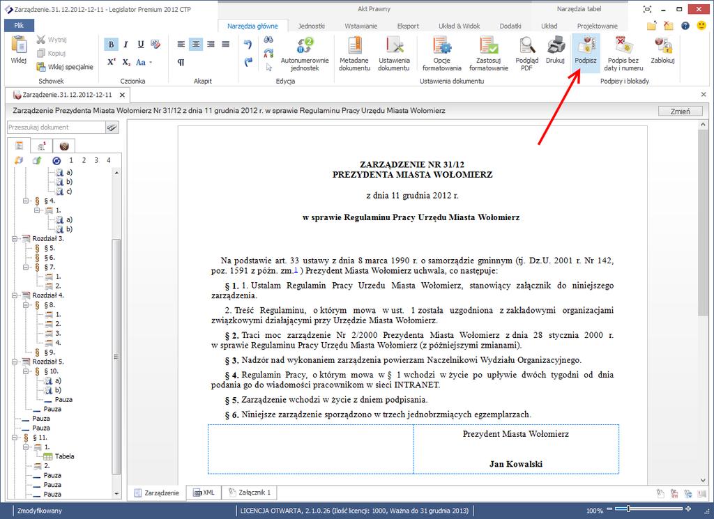 Podpisanie i wysyłka aktu do publikacji Przygotowany akt prawny należy podpisać kwalifikowanym podpisem elektronicznym.