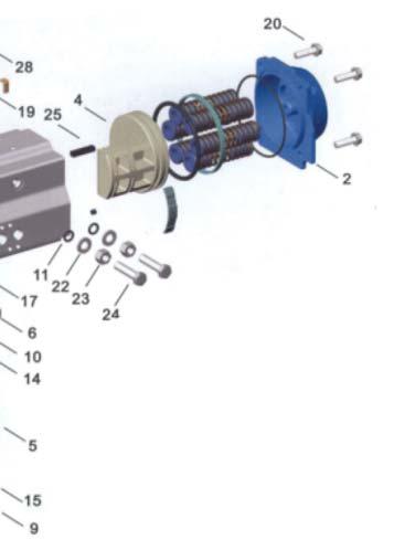 pierścień typu oring 19 pierścień typu oring 20 śruba 21 śruba 22 podkładka 23 pokładka 24 śruba 25 tuleja 26 sprężyna 27 główka wału 28 śruba momenty napędów pneumatycznych obrotowych podwójnego
