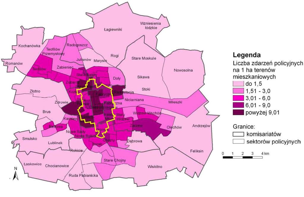 ZJAWISKA NEGATYWNE przestępczość Gęstość przestępstw zgłoszonych w Łodzi w latach 2006-2010 Rys.