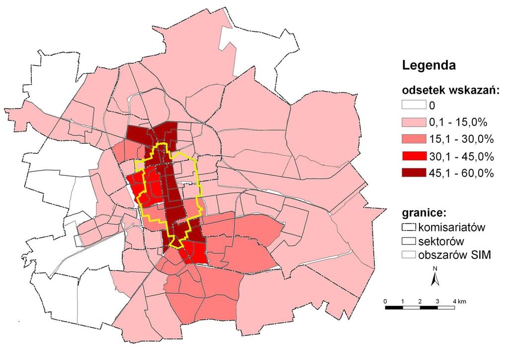 ZJAWISKA NEGATYWNE przestępczość Percepcja obszarów niebezpiecznych w Łodzi Rys. 4.