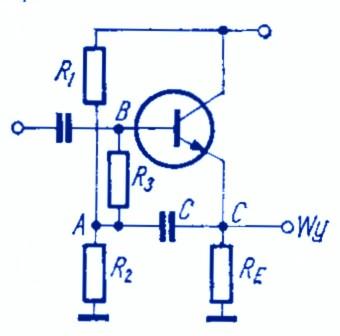 Wtórnik emiterowy o dużym oporze wejściowym By uzyskać duży opór wejściowy stosuje się wtórniki emiterowe.