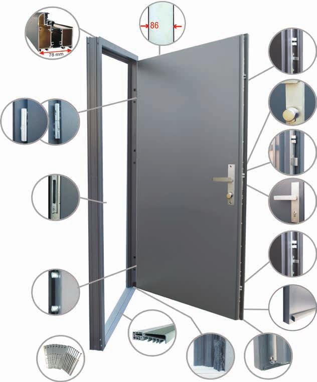 Drzwi stalowe DRZWI PRESTIGE (drzwi wejściowe zewnętrzne) Ciepła ościeżnica TERMO PRESTIGE z dwoma uszczelkami Komplet drzwi PRESTIGE obejmuje w standardzie: Skrzydło drzwiowe wypełnione pianką