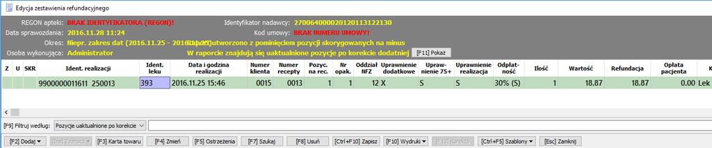 refundacyjne w kontekście korekty dodatniej dla całej recepty bądź paragonu Zestawienia