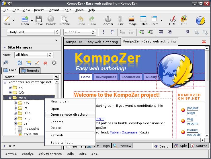 Popularne edytory HTML Pajączek (PL) KompoZer Microsoft Web Developer