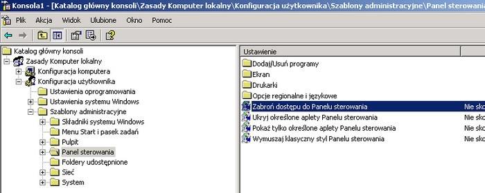 i sieci komputerowe Szymon Wilk Konsola MMC 9 f) konfiguracja Panelu sterowania Konfiguracja użytkownika Szablony administracyjne Panel sterowania.