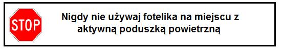 Ważne Nigdy nie montuj fotelika na miejscu z aktywną poduszką powietrzną.