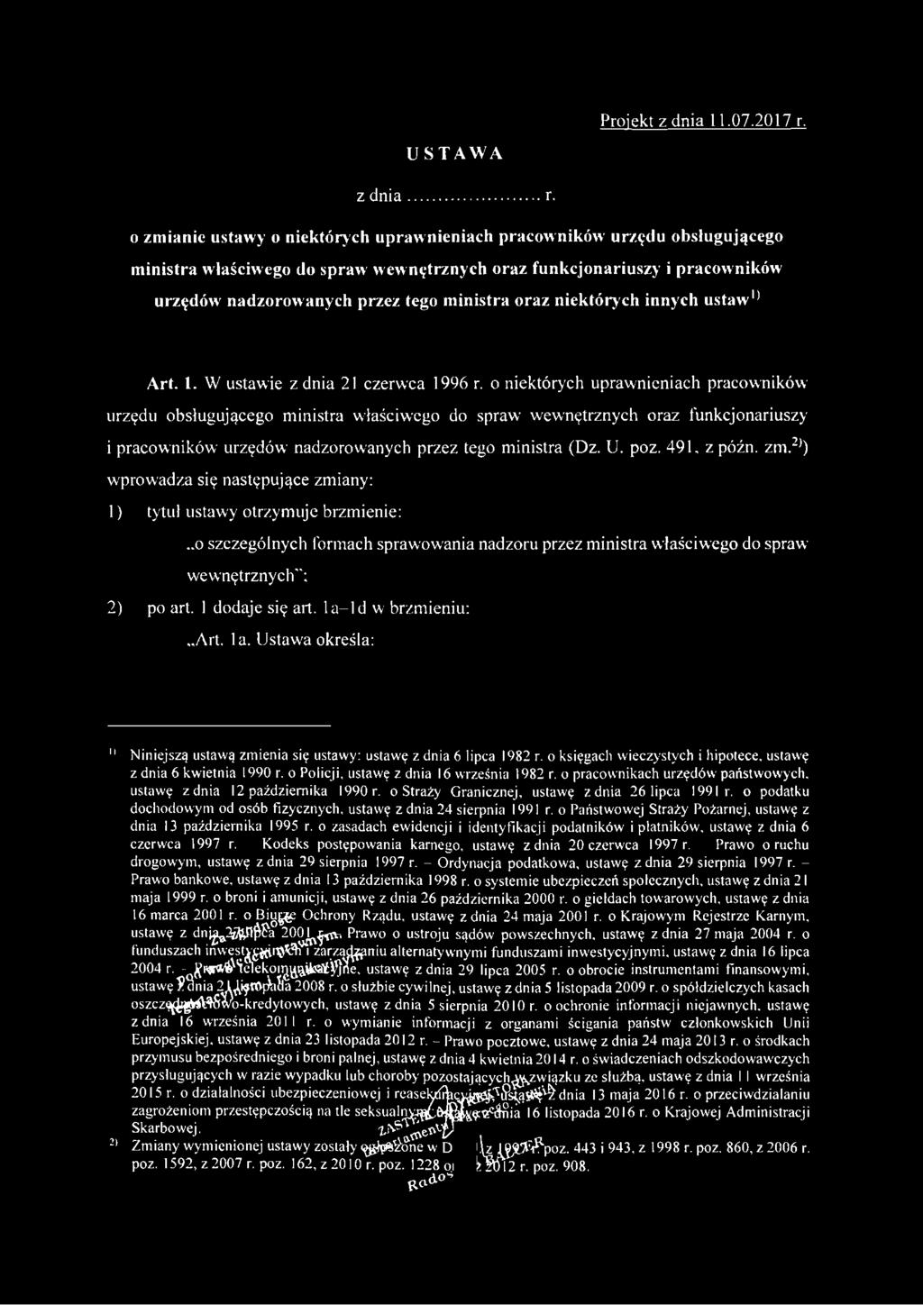 oraz niektórych innych ustaw" Art. 1. W ustawie z dnia 21 czerwca 1996 r.