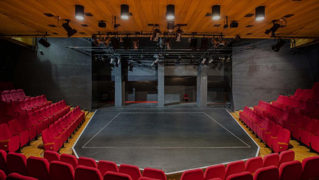 Mała scena 193 miejsca Scena otoczona z trzech stron amfiteatralną widownią umożliwia nawiązanie dialogu i bliskiej relacji z widzem.