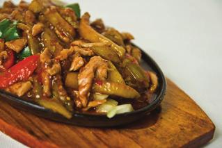 with loin of pork (champignons, onion) 铁板肉 T16 Tie Pan Gorący półmisek