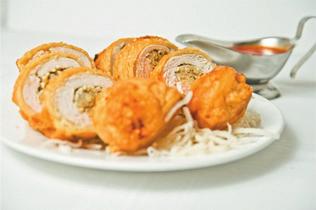 mushrooms and bamboo in sesame batter (Chinese mushrooms, bamboo shoots,