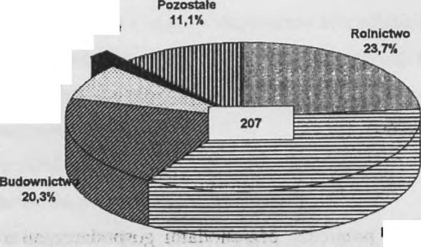 Przedsiębiorstwa o działalności rolniczej, któtych mdjątek został włączony do Zasobu Własności Rolnej Skarbu Państwa stanowiły 23,7%, natomiast 21,7% przedsiębiorstw przekształcono w jednoosobowe