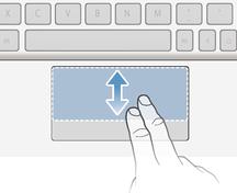Przesuwaj dwa palce na płytce dotykowej do chwili wyświetlenia okrągłego wskaźnika, a następnie przesuń w lewo, w prawo, w górę lub w dół, aby przewinąć ekran tabletu.