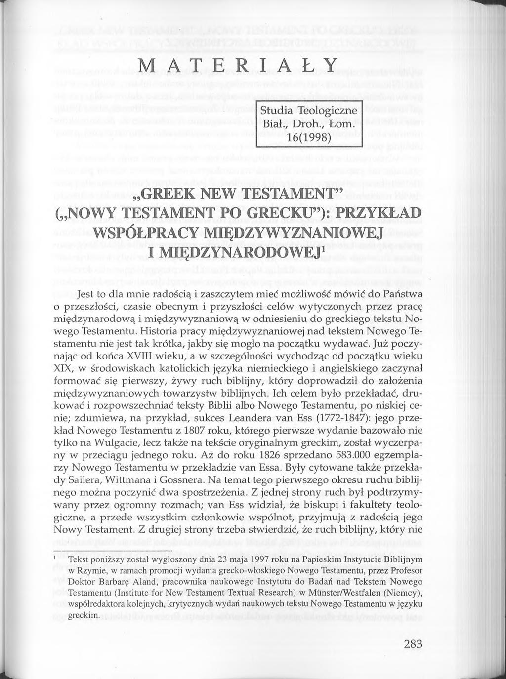M A T E R I A Ł Y Studia Teologiczne Biał., Droh., Łom.
