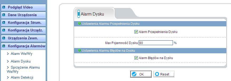 we/wy alarmu - Alarm Dysku