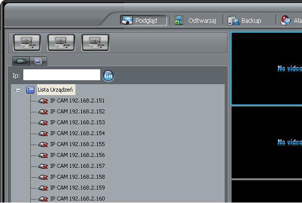 Wykryte adresy IP kamer w sieci LAN pojawią