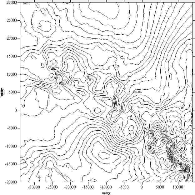 Cyfrowy model wysokości powierzchni podczwartorzędowej 241 Ryc. 9. Najlepszy rysunek poziomicowy opracowany metodą krigingu Fig. 9. The best contour pattern obtained by Kriging 4.