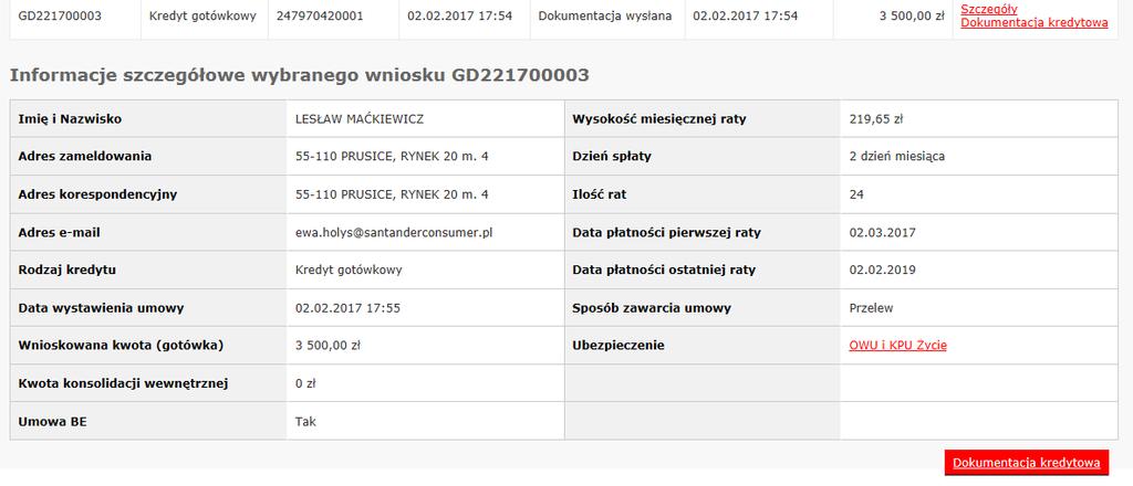 b. Dokumentacja kredytowa, gdzie po wyborze należy przejść do obsługi elektronicznej umowy.