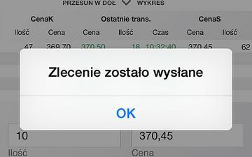 Na przycisku, jeszcze przed wysłaniem zlecenia, sprawdzisz jego parametry: ilość instrumentów, limit ceny,