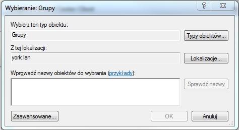 Rysunek 8: Okno dialogowe Wybierz grupy Windows Znaleziona grupa jest automatycznie dodawana do listy Grupy Active Directory: oraz do listy Grupy.
