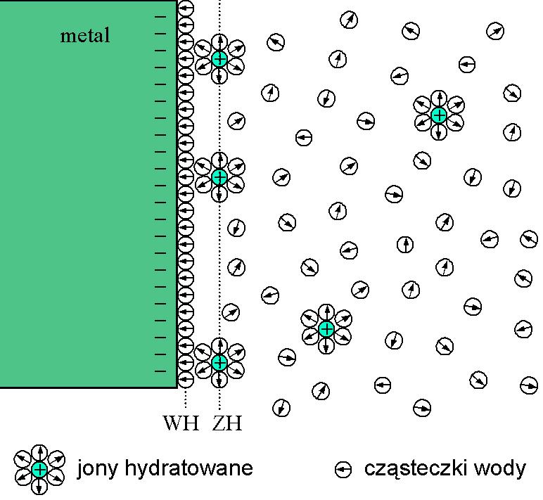32 Rozdział 3. Modelowanie i parametryzacja własności mikroelektrod Rysunek 3.1: Struktura przestrzenna interfejsu między elektrodą i elektrolitem.