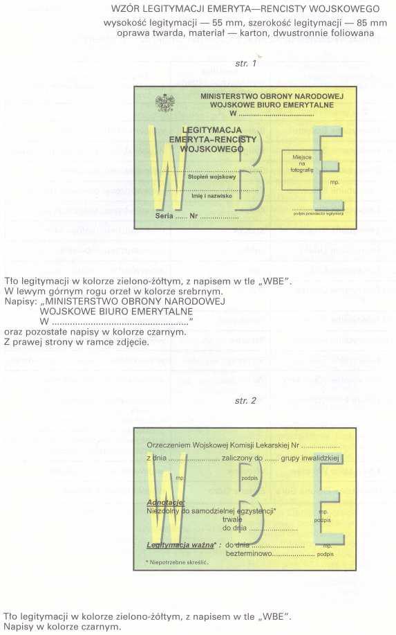 WZÓR NR. 29 LEGITYMACJA EMERYTA RENCISTY WOJSKOWEGO (opublikowana w Dz.U.