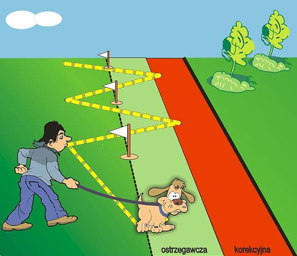 Systemy ogrodzeń: Trening pupila Flagi ostrzegawcze Przed tresurą psa lub kota rozmieśd flagi ostrzegawcze załączone do kompletu niewidzialnego ogrodzenia (w taoszych modelach niewidzialnego