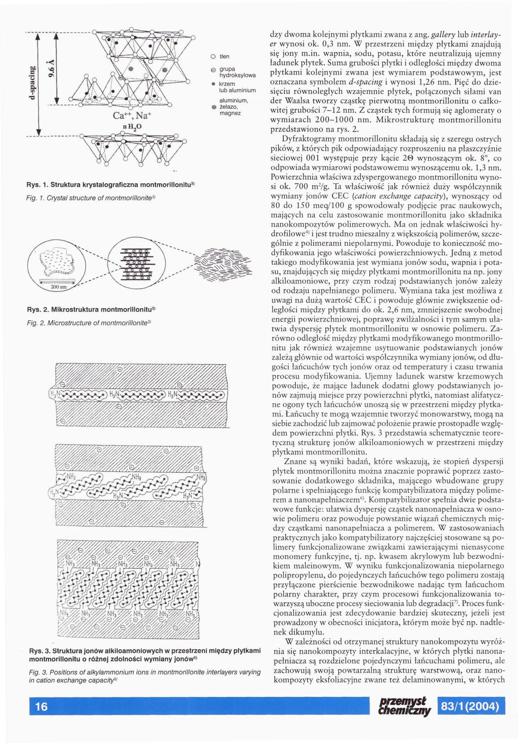 Rys. 1. Struktura krystalograficzna montmorillonitu 3 ' Fig. 1. Crystal structure of montmorillonite 3 > Rys. 2.